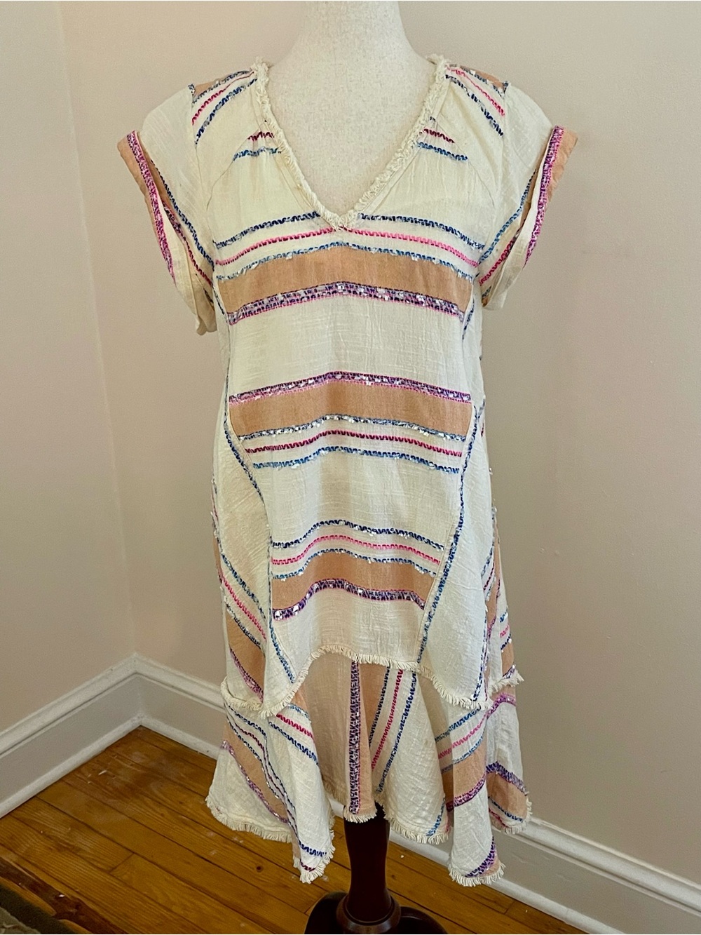 Holding Horses Anthropologie Elira Striped Dress Small Petite Boho Fringe